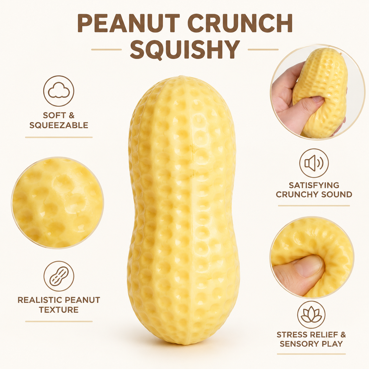 Crunchy Peanut Squishy Toys,Crunchy Squishy Fidget Toys for Relief Peanut Squishy Crunchy Realistic Food Shaped Stress Balls, Soft Slow Rising Squishy Party Favors Birthday Gifts Adults Kids